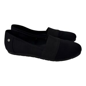 London Fog Women's 10 Black Slip On Elastic Band Fabric Flats Shoes